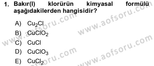 Genel Kimya 1 Dersi 2017 - 2018 Yılı (Vize) Ara Sınavı 1. Soru