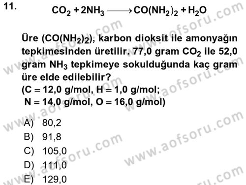 Genel Kimya 1 Dersi 2017 - 2018 Yılı (Vize) Ara Sınavı 11. Soru
