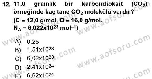 Genel Kimya 1 Dersi 2017 - 2018 Yılı (Vize) Ara Sınavı 12. Soru