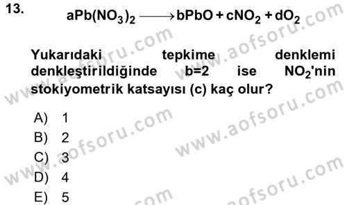 Genel Kimya 1 Dersi 2017 - 2018 Yılı (Vize) Ara Sınavı 13. Soru