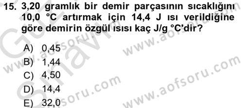 Genel Kimya 1 Dersi 2017 - 2018 Yılı (Vize) Ara Sınavı 15. Soru