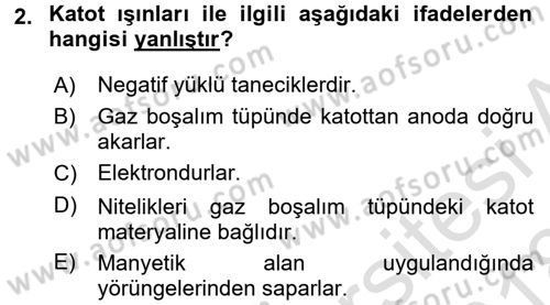 Genel Kimya 1 Dersi 2017 - 2018 Yılı (Vize) Ara Sınavı 2. Soru