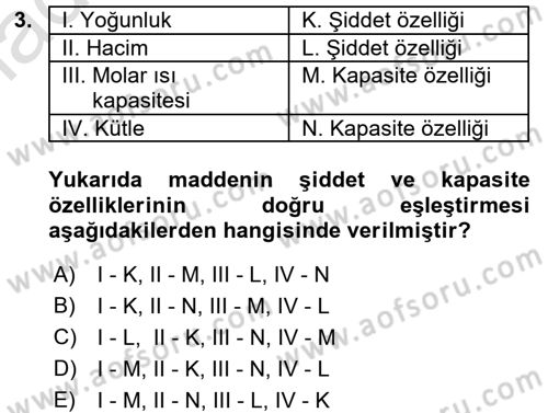 Genel Kimya 1 Dersi 2017 - 2018 Yılı (Vize) Ara Sınavı 3. Soru