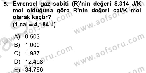 Genel Kimya 1 Dersi 2017 - 2018 Yılı (Vize) Ara Sınavı 5. Soru