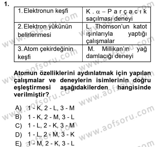 Genel Kimya 1 Dersi 2017 - 2018 Yılı (Final) Dönem Sonu Sınavı 1. Soru