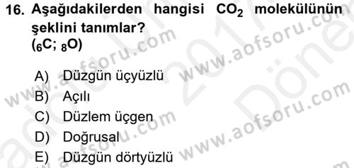 Genel Kimya 1 Dersi 2017 - 2018 Yılı (Final) Dönem Sonu Sınavı 16. Soru