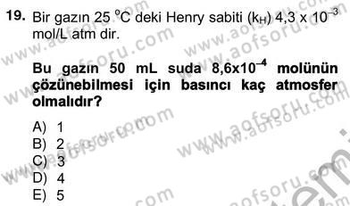 Genel Kimya 2 Dersi 2012 - 2013 Yılı (Vize) Ara Sınav Soruları 19. Soru