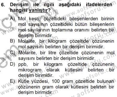 Genel Kimya 2 Dersi 2012 - 2013 Yılı (Final) Dönem Sonu Sınav Soruları 6. Soru
