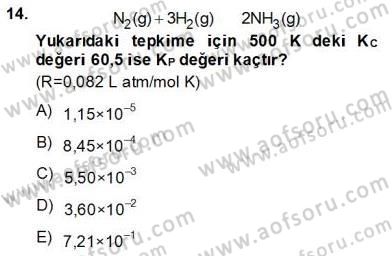 Genel Kimya 2 Dersi 2013 - 2014 Yılı (Final) Dönem Sonu Sınav Soruları 14. Soru