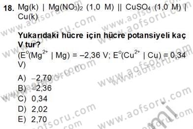 Genel Kimya 2 Dersi 2013 - 2014 Yılı (Final) Dönem Sonu Sınav Soruları 18. Soru