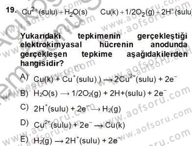 Genel Kimya 2 Dersi 2013 - 2014 Yılı (Final) Dönem Sonu Sınav Soruları 19. Soru