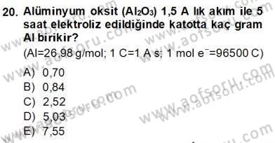 Genel Kimya 2 Dersi 2013 - 2014 Yılı (Final) Dönem Sonu Sınav Soruları 20. Soru