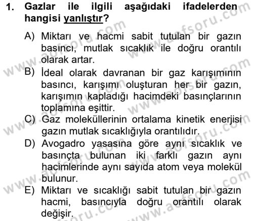 Genel Kimya 2 Dersi 2013 - 2014 Yılı Tek Ders Sınav Soruları 1. Soru