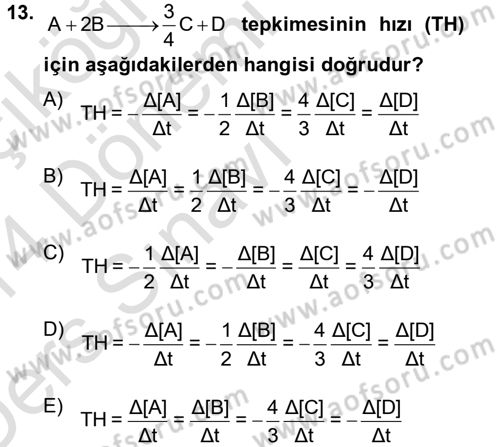 Genel Kimya 2 Dersi 2013 - 2014 Yılı Tek Ders Sınav Soruları 13. Soru