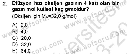 Genel Kimya 2 Dersi 2013 - 2014 Yılı Tek Ders Sınav Soruları 2. Soru