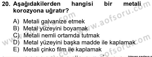 Genel Kimya 2 Dersi 2013 - 2014 Yılı Tek Ders Sınav Soruları 20. Soru