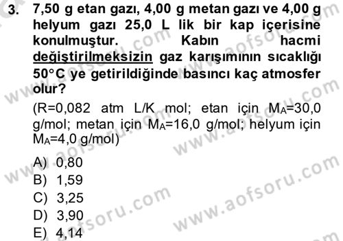 Genel Kimya 2 Dersi 2013 - 2014 Yılı Tek Ders Sınav Soruları 3. Soru