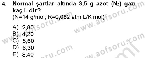 Genel Kimya 2 Dersi 2013 - 2014 Yılı Tek Ders Sınav Soruları 4. Soru