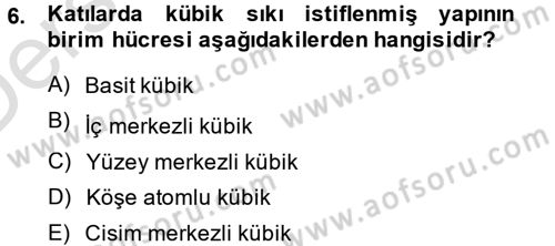 Genel Kimya 2 Dersi 2013 - 2014 Yılı Tek Ders Sınav Soruları 6. Soru