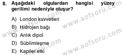 Genel Kimya 2 Dersi 2013 - 2014 Yılı Tek Ders Sınav Soruları 8. Soru