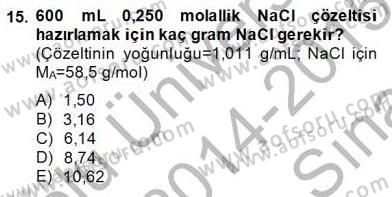 Genel Kimya 2 Dersi 2014 - 2015 Yılı (Vize) Ara Sınav Soruları 15. Soru