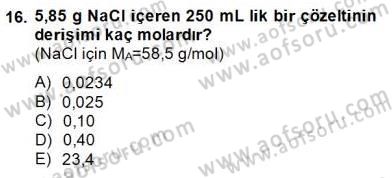 Genel Kimya 2 Dersi 2014 - 2015 Yılı (Vize) Ara Sınav Soruları 16. Soru