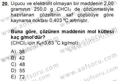 Genel Kimya 2 Dersi 2014 - 2015 Yılı (Vize) Ara Sınav Soruları 20. Soru