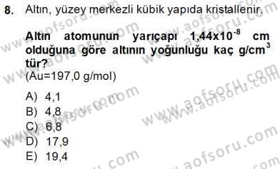 Genel Kimya 2 Dersi 2014 - 2015 Yılı (Vize) Ara Sınav Soruları 8. Soru