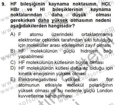 Genel Kimya 2 Dersi 2014 - 2015 Yılı (Vize) Ara Sınav Soruları 9. Soru