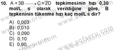Genel Kimya 2 Dersi 2014 - 2015 Yılı (Final) Dönem Sonu Sınav Soruları 10. Soru