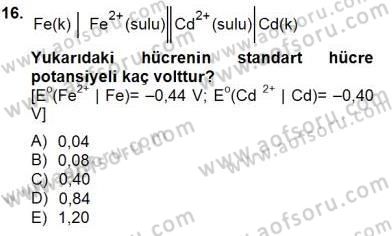 Genel Kimya 2 Dersi 2014 - 2015 Yılı (Final) Dönem Sonu Sınav Soruları 16. Soru
