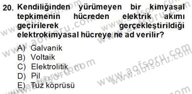 Genel Kimya 2 Dersi 2014 - 2015 Yılı (Final) Dönem Sonu Sınav Soruları 20. Soru