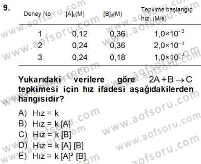Genel Kimya 2 Dersi 2014 - 2015 Yılı (Final) Dönem Sonu Sınav Soruları 9. Soru