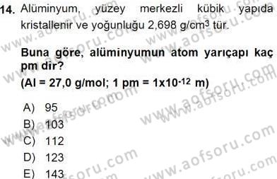 Genel Kimya 2 Dersi 2015 - 2016 Yılı (Vize) Ara Sınav Soruları 14. Soru