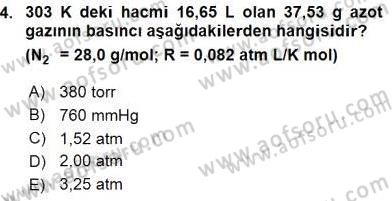 Genel Kimya 2 Dersi 2015 - 2016 Yılı (Vize) Ara Sınav Soruları 4. Soru
