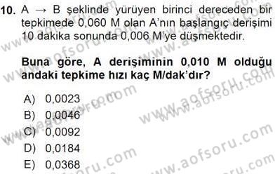 Genel Kimya 2 Dersi 2015 - 2016 Yılı (Final) Dönem Sonu Sınav Soruları 10. Soru