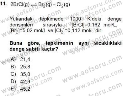 Genel Kimya 2 Dersi 2015 - 2016 Yılı (Final) Dönem Sonu Sınav Soruları 11. Soru