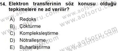 Genel Kimya 2 Dersi 2015 - 2016 Yılı (Final) Dönem Sonu Sınav Soruları 14. Soru
