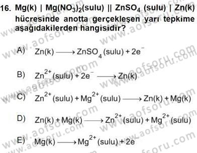Genel Kimya 2 Dersi 2015 - 2016 Yılı (Final) Dönem Sonu Sınav Soruları 16. Soru