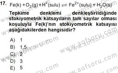Genel Kimya 2 Dersi 2015 - 2016 Yılı (Final) Dönem Sonu Sınav Soruları 17. Soru