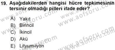 Genel Kimya 2 Dersi 2015 - 2016 Yılı (Final) Dönem Sonu Sınav Soruları 19. Soru