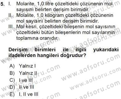Genel Kimya 2 Dersi 2015 - 2016 Yılı (Final) Dönem Sonu Sınav Soruları 5. Soru