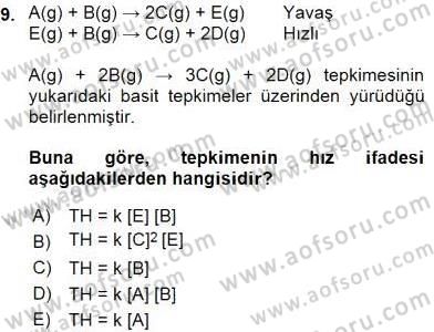 Genel Kimya 2 Dersi 2015 - 2016 Yılı (Final) Dönem Sonu Sınav Soruları 9. Soru