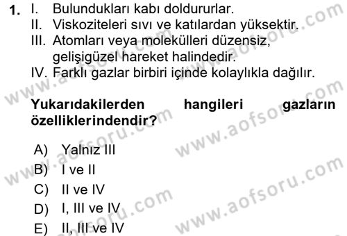 Genel Kimya 2 Dersi 2017 - 2018 Yılı 3 Ders Sınav Soruları 1. Soru
