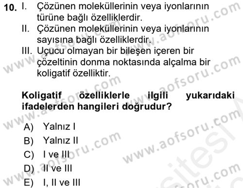 Genel Kimya 2 Dersi 2017 - 2018 Yılı 3 Ders Sınav Soruları 10. Soru