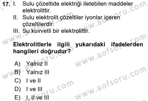 Genel Kimya 2 Dersi 2017 - 2018 Yılı 3 Ders Sınav Soruları 17. Soru