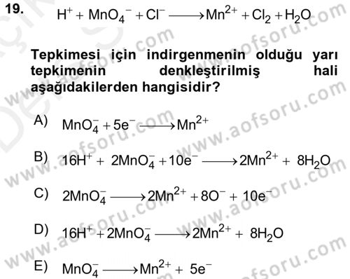 Genel Kimya 2 Dersi 2017 - 2018 Yılı 3 Ders Sınav Soruları 19. Soru