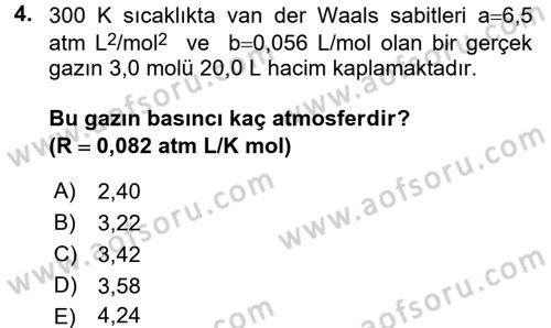 Genel Kimya 2 Dersi 2017 - 2018 Yılı 3 Ders Sınav Soruları 4. Soru