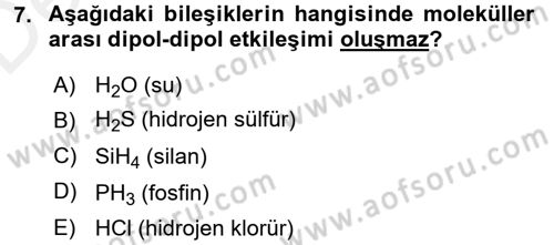 Genel Kimya 2 Dersi 2017 - 2018 Yılı 3 Ders Sınav Soruları 7. Soru