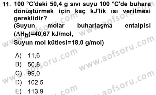 Genel Kimya 2 Dersi 2017 - 2018 Yılı (Vize) Ara Sınav Soruları 11. Soru